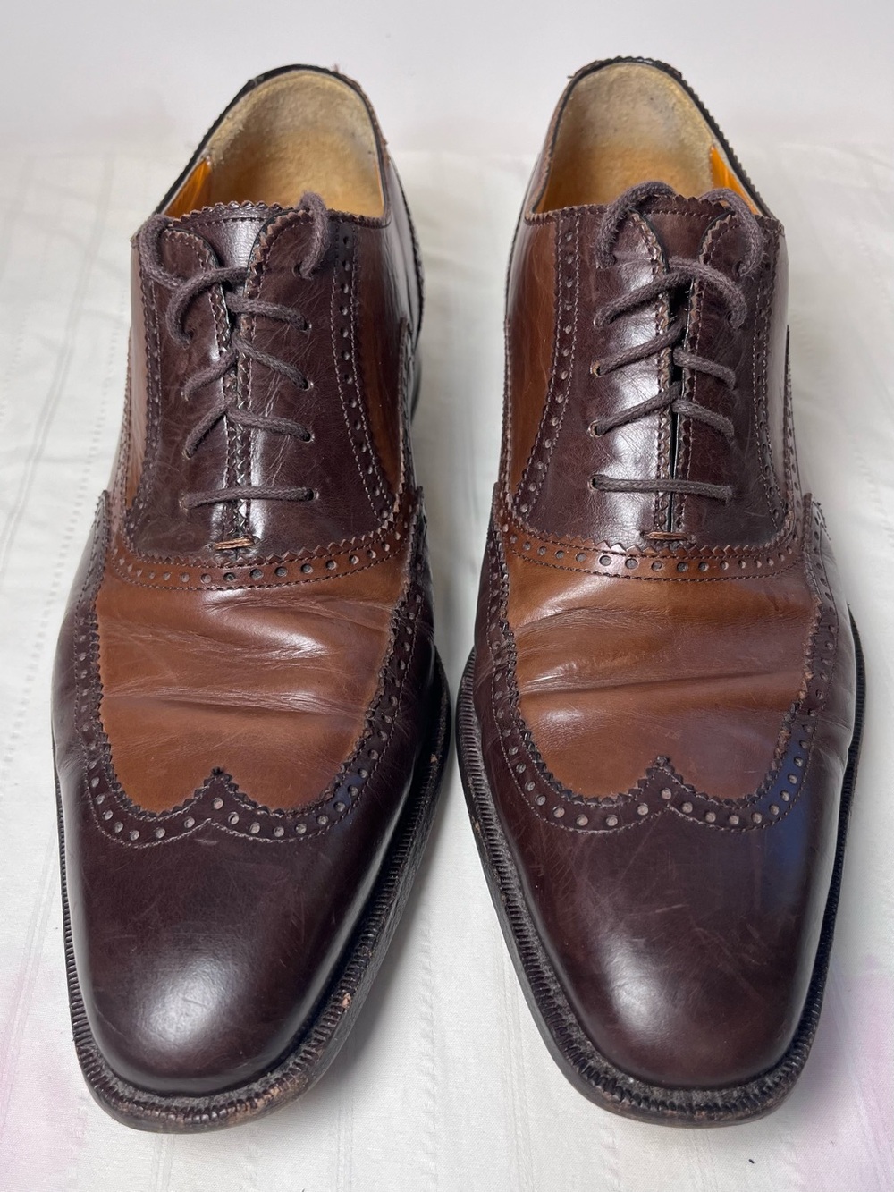 Vintage Mezlan Spectator-Style Two-Tone Brown Wingtip Oxford Men's Shoes 7.5M
